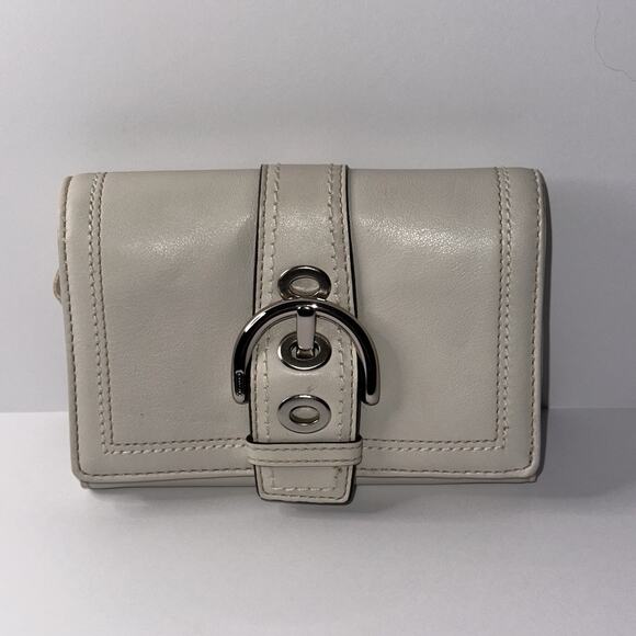 COACH Vintage Leather Turnlock Wallet Flap Beige Early 2000s Authentic - Picture 1 of 11
